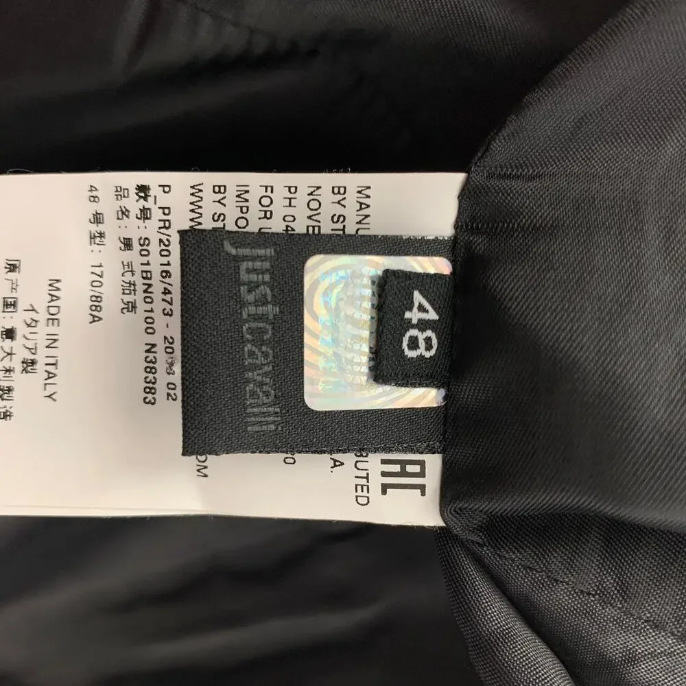 JUST CAVALLI Size 38 Black Grey Jacquard Wool Blend Peak Lapel Sport Coat
